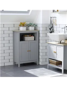 kleankin Bathroom Floor Cabinet, Free Standing Cupboard with Double Doors and Adjustable Shelf for Kitchen, Hallway, Living Room 2