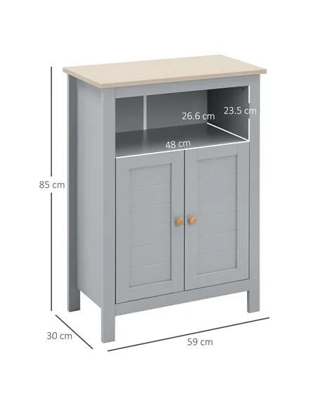 kleankin Bathroom Floor Cabinet, Free Standing Cupboard with Double Doors and Adjustable Shelf for Kitchen, Hallway, Living Room
