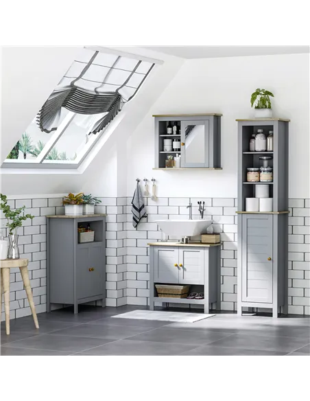 kleankin Bathroom Floor Cabinet, Free Standing Cupboard with Double Doors and Adjustable Shelf for Kitchen, Hallway, Living Room