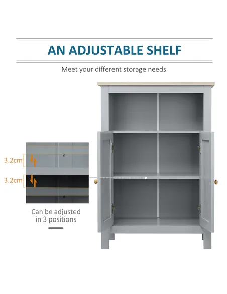 kleankin Bathroom Floor Cabinet, Free Standing Cupboard with Double Doors and Adjustable Shelf for Kitchen, Hallway, Living Room