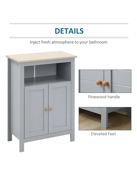 kleankin Bathroom Floor Cabinet, Free Standing Cupboard with Double Doors and Adjustable Shelf for Kitchen, Hallway, Living Room