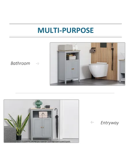 kleankin Bathroom Floor Cabinet, Free Standing Cupboard with Double Doors and Adjustable Shelf for Kitchen, Hallway, Living Room