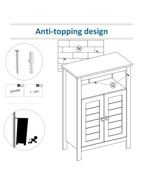 kleankin Bathroom Floor Cabinet, Free Standing Cupboard with Double Doors and Adjustable Shelf for Kitchen, Hallway, Living Room
