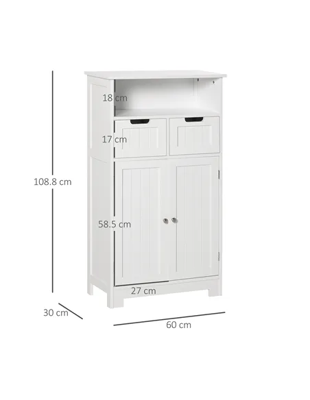 kleankin Bathroom Cabinet, Free Standing Bathroom Storage Cabinet with 2 Drawers and Adjustable Shelf, Small Bathroom Storage Un