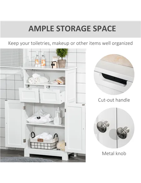 kleankin Bathroom Cabinet, Free Standing Bathroom Storage Cabinet with 2 Drawers and Adjustable Shelf, Small Bathroom Storage Un