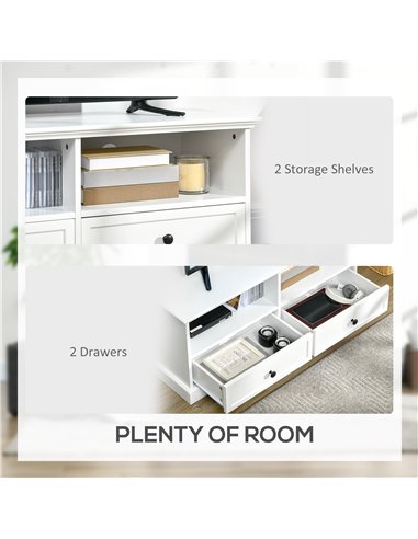 HOMCOM Modern TV Unit Cabinet for TVs up to 45 Inches, TV Stand with Drawers, Open Shelves, Cable Holes for Living Room, White