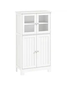 kleankin Bathroom Floor Cabinet, Freestanding Kitchen Cupboard with 2 Drawers, Adjustable Shelves and Tempered Glass Door, Woode