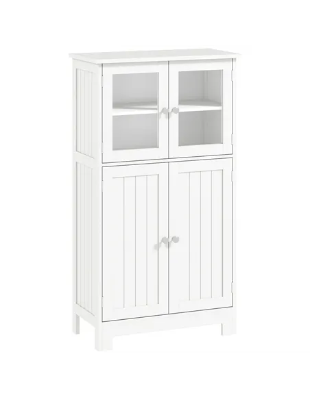 kleankin Bathroom Floor Cabinet, Freestanding Kitchen Cupboard with 2 Drawers, Adjustable Shelves and Tempered Glass Door, Woode