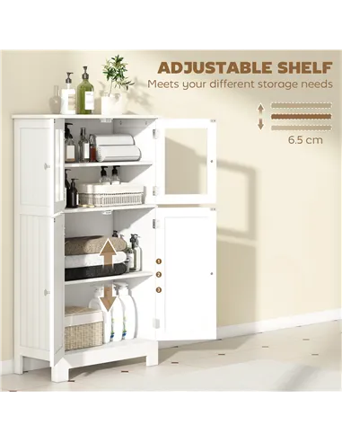 kleankin Bathroom Floor Cabinet, Freestanding Kitchen Cupboard with 2 Drawers, Adjustable Shelves and Tempered Glass Door, Woode