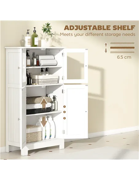 kleankin Bathroom Floor Cabinet, Freestanding Kitchen Cupboard with 2 Drawers, Adjustable Shelves and Tempered Glass Door, Woode