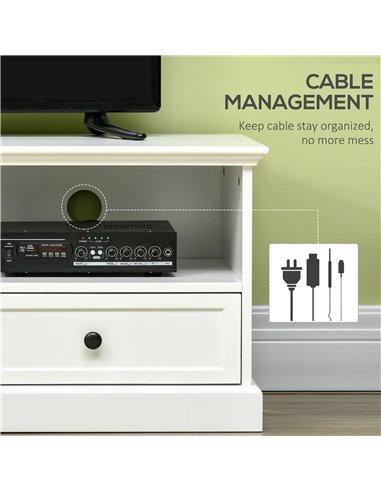 HOMCOM Modern TV Unit Cabinet for TVs up to 45 Inches, TV Stand with Drawers, Open Shelves, Cable Holes for Living Room, White