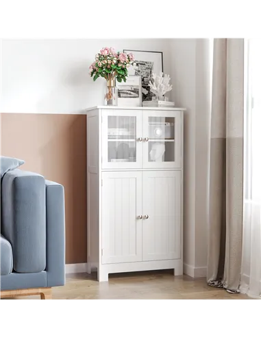 kleankin Bathroom Floor Cabinet, Freestanding Kitchen Cupboard with 2 Drawers, Adjustable Shelves and Tempered Glass Door, Woode