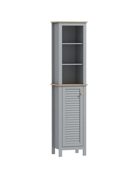 kleankin Bathroom Floor Storage Cabinet with 3 Tier Shelf and Cupboard with Door, Free Standing Linen Tower, Tall Slim Side Orga