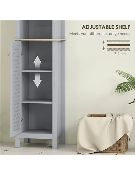 kleankin Bathroom Floor Storage Cabinet with 3 Tier Shelf and Cupboard with Door, Free Standing Linen Tower, Tall Slim Side Orga