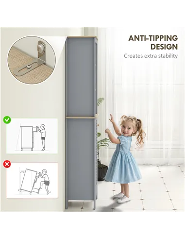 kleankin Bathroom Floor Storage Cabinet with 3 Tier Shelf and Cupboard with Door, Free Standing Linen Tower, Tall Slim Side Orga