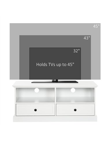 HOMCOM Modern TV Unit Cabinet for TVs up to 45 Inches, TV Stand with Drawers, Open Shelves, Cable Holes for Living Room, White