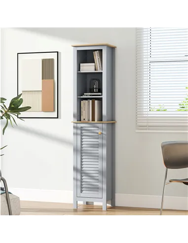 kleankin Bathroom Floor Storage Cabinet with 3 Tier Shelf and Cupboard with Door, Free Standing Linen Tower, Tall Slim Side Orga