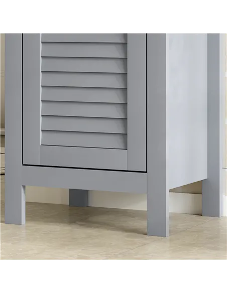kleankin Bathroom Floor Storage Cabinet with 3 Tier Shelf and Cupboard with Door, Free Standing Linen Tower, Tall Slim Side Orga