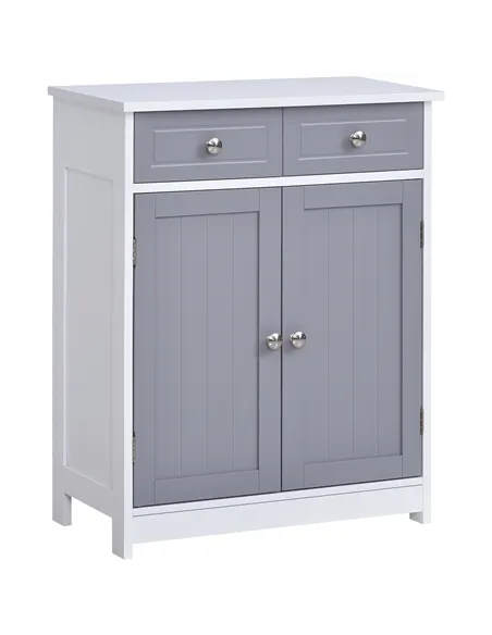 kleankin 75x60cm Freestanding Bathroom Storage Cabinet Unit w/ 2 Drawers Cupboard Adjustable Shelf Metal Handles Traditional Sty