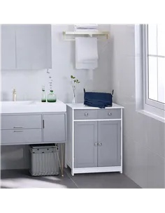 kleankin 75x60cm Freestanding Bathroom Storage Cabinet Unit w/ 2 Drawers Cupboard Adjustable Shelf Metal Handles Traditional Sty 2