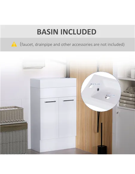 kleankin Under Sink Bathroom Vanity Unit Ceramic Basin Sink Cloakroom Storage Cabinet Home Furniture