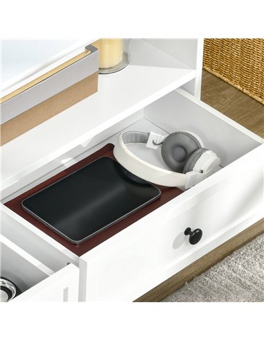 HOMCOM Modern TV Unit Cabinet for TVs up to 45 Inches, TV Stand with Drawers, Open Shelves, Cable Holes for Living Room, White