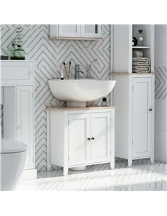 kleankin Under Sink Cabinet, Bathroom Sink Cabinet with 2 Doors, Pedestal Under Sink Design, Freestanding Bathroom Cupboard with 2