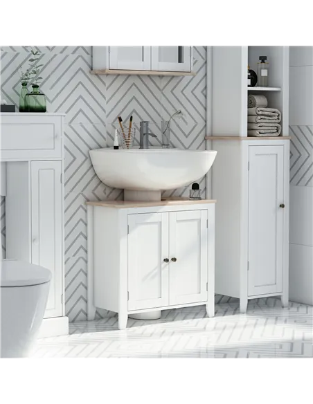 kleankin Under Sink Cabinet, Bathroom Sink Cabinet with 2 Doors, Pedestal Under Sink Design, Freestanding Bathroom Cupboard with