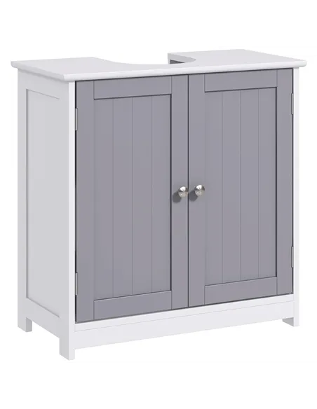 kleankin 60x60cm Under-Sink Storage Cabinet w/ Adjustable Shelf Handles Drain Hole Bathroom Cabinet Space Saver Organizer White 