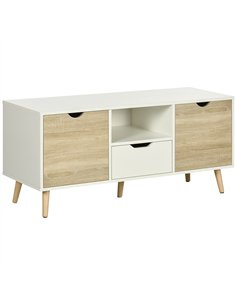 HOMCOM TV Unit Cabinet for TVs up to 50 Inches, TV Stand with Storage Cabinets and Drawer for Living Room and Bedroom, Natural
