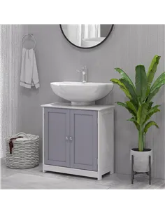 kleankin 60x60cm Under-Sink Storage Cabinet w/ Adjustable Shelf Handles Drain Hole Bathroom Cabinet Space Saver Organizer White  2