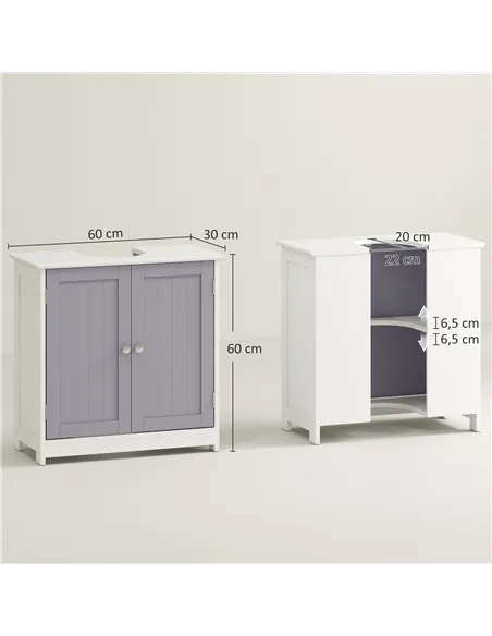 kleankin 60x60cm Under-Sink Storage Cabinet w/ Adjustable Shelf Handles Drain Hole Bathroom Cabinet Space Saver Organizer White 