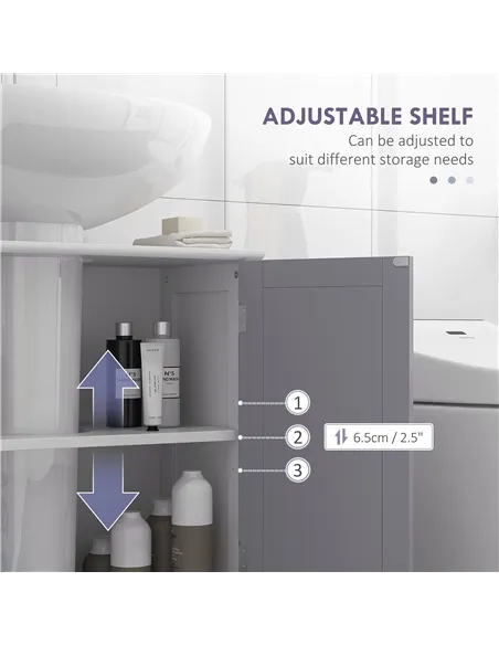 kleankin 60x60cm Under-Sink Storage Cabinet w/ Adjustable Shelf Handles Drain Hole Bathroom Cabinet Space Saver Organizer White 