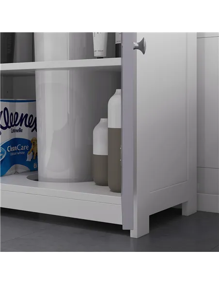 kleankin 60x60cm Under-Sink Storage Cabinet w/ Adjustable Shelf Handles Drain Hole Bathroom Cabinet Space Saver Organizer White 
