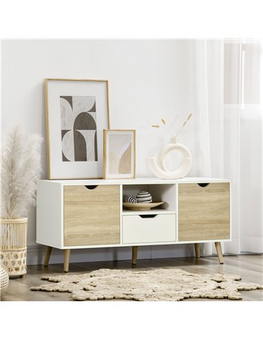 HOMCOM TV Unit Cabinet for TVs up to 50 Inches, TV Stand with Storage Cabinets and Drawer for Living Room and Bedroom, Natural