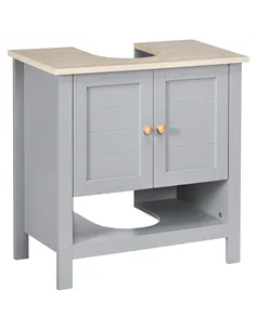 kleankin Under Sink Cabinet, Bathroom Vanity Unit, Pedestal Under Sink Design, Storage Cupboard with Adjustable Shelf, Grey