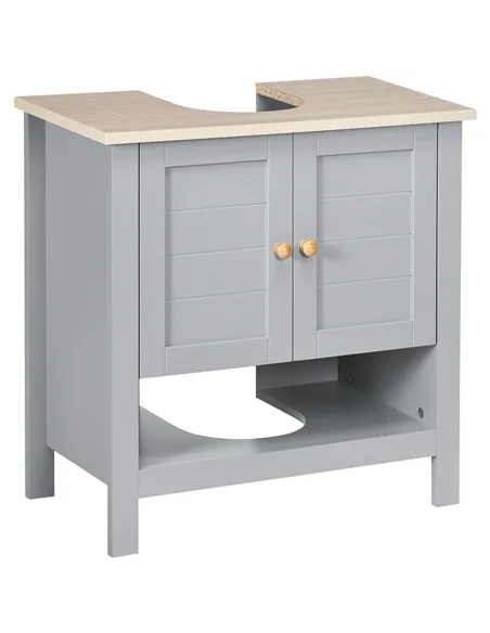 kleankin Under Sink Cabinet, Bathroom Vanity Unit, Pedestal Under Sink Design, Storage Cupboard with Adjustable Shelf, Grey