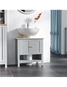kleankin Under Sink Cabinet, Bathroom Vanity Unit, Pedestal Under Sink Design, Storage Cupboard with Adjustable Shelf, Grey 2
