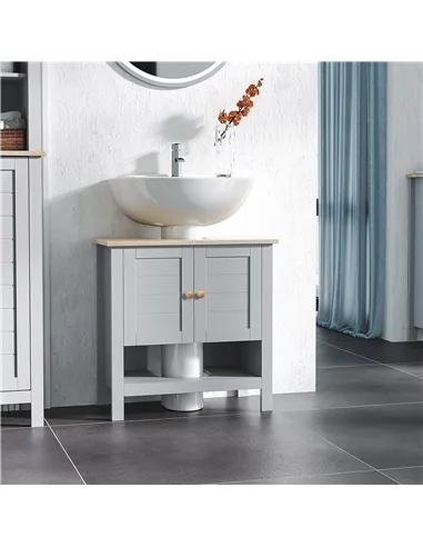 kleankin Under Sink Cabinet, Bathroom Vanity Unit, Pedestal Under Sink Design, Storage Cupboard with Adjustable Shelf, Grey