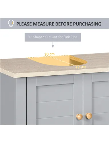 kleankin Under Sink Cabinet, Bathroom Vanity Unit, Pedestal Under Sink Design, Storage Cupboard with Adjustable Shelf, Grey