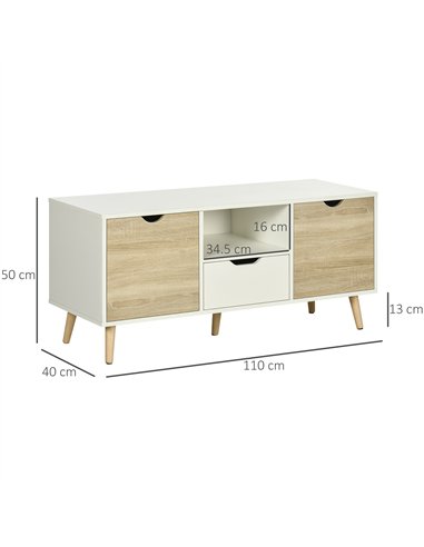 HOMCOM TV Unit Cabinet for TVs up to 50 Inches, TV Stand with Storage Cabinets and Drawer for Living Room and Bedroom, Natural