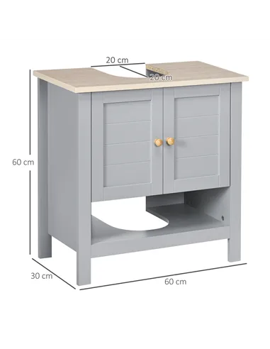 kleankin Under Sink Cabinet, Bathroom Vanity Unit, Pedestal Under Sink Design, Storage Cupboard with Adjustable Shelf, Grey
