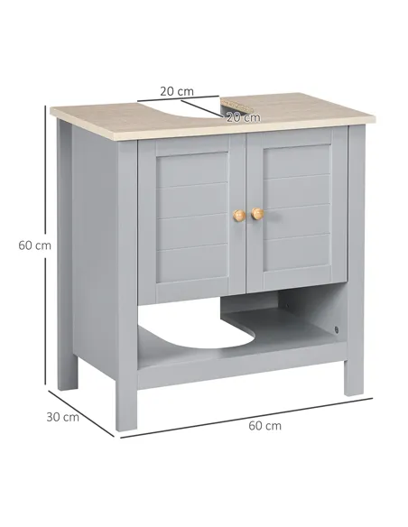 kleankin Under Sink Cabinet, Bathroom Vanity Unit, Pedestal Under Sink Design, Storage Cupboard with Adjustable Shelf, Grey