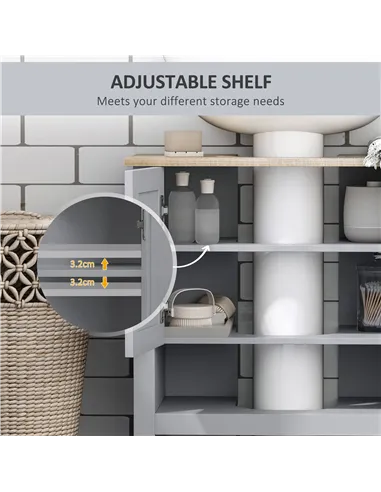 kleankin Under Sink Cabinet, Bathroom Vanity Unit, Pedestal Under Sink Design, Storage Cupboard with Adjustable Shelf, Grey