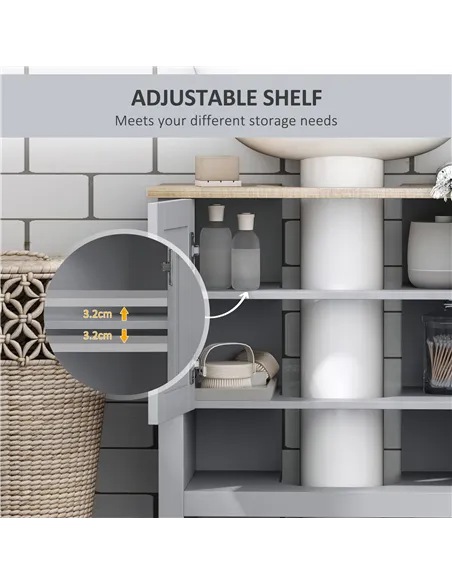 kleankin Under Sink Cabinet, Bathroom Vanity Unit, Pedestal Under Sink Design, Storage Cupboard with Adjustable Shelf, Grey