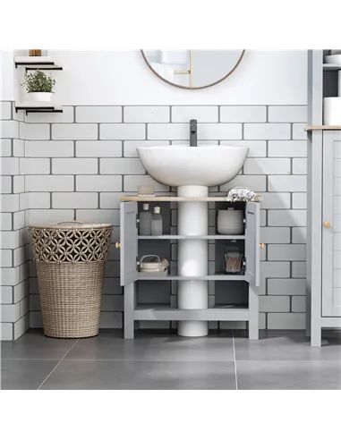 kleankin Under Sink Cabinet, Bathroom Vanity Unit, Pedestal Under Sink Design, Storage Cupboard with Adjustable Shelf, Grey