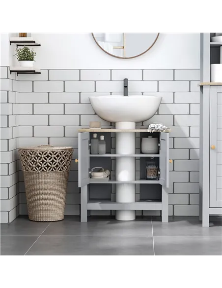kleankin Under Sink Cabinet, Bathroom Vanity Unit, Pedestal Under Sink Design, Storage Cupboard with Adjustable Shelf, Grey
