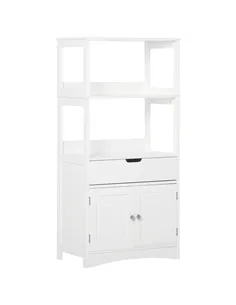 kleankin Bathroom Floor Cabinet, Free Standing Kitchen Cupboard with Shelves, Drawer and Doors, Storage Organizer for Living Roo