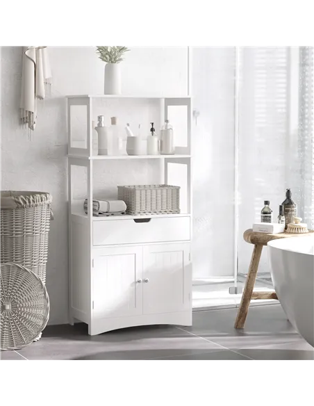 kleankin Bathroom Floor Cabinet, Free Standing Kitchen Cupboard with Shelves, Drawer and Doors, Storage Organizer for Living Roo