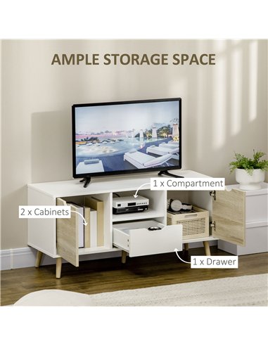 HOMCOM TV Unit Cabinet for TVs up to 50 Inches, TV Stand with Storage Cabinets and Drawer for Living Room and Bedroom, Natural